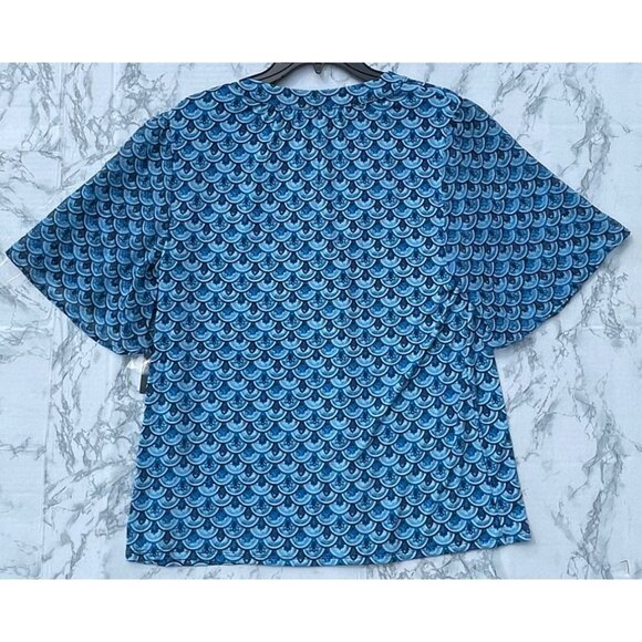 JM Collection Size M Blouse Boho Paradise Blue Print Button-Front Blouse - Picture 2 of 10